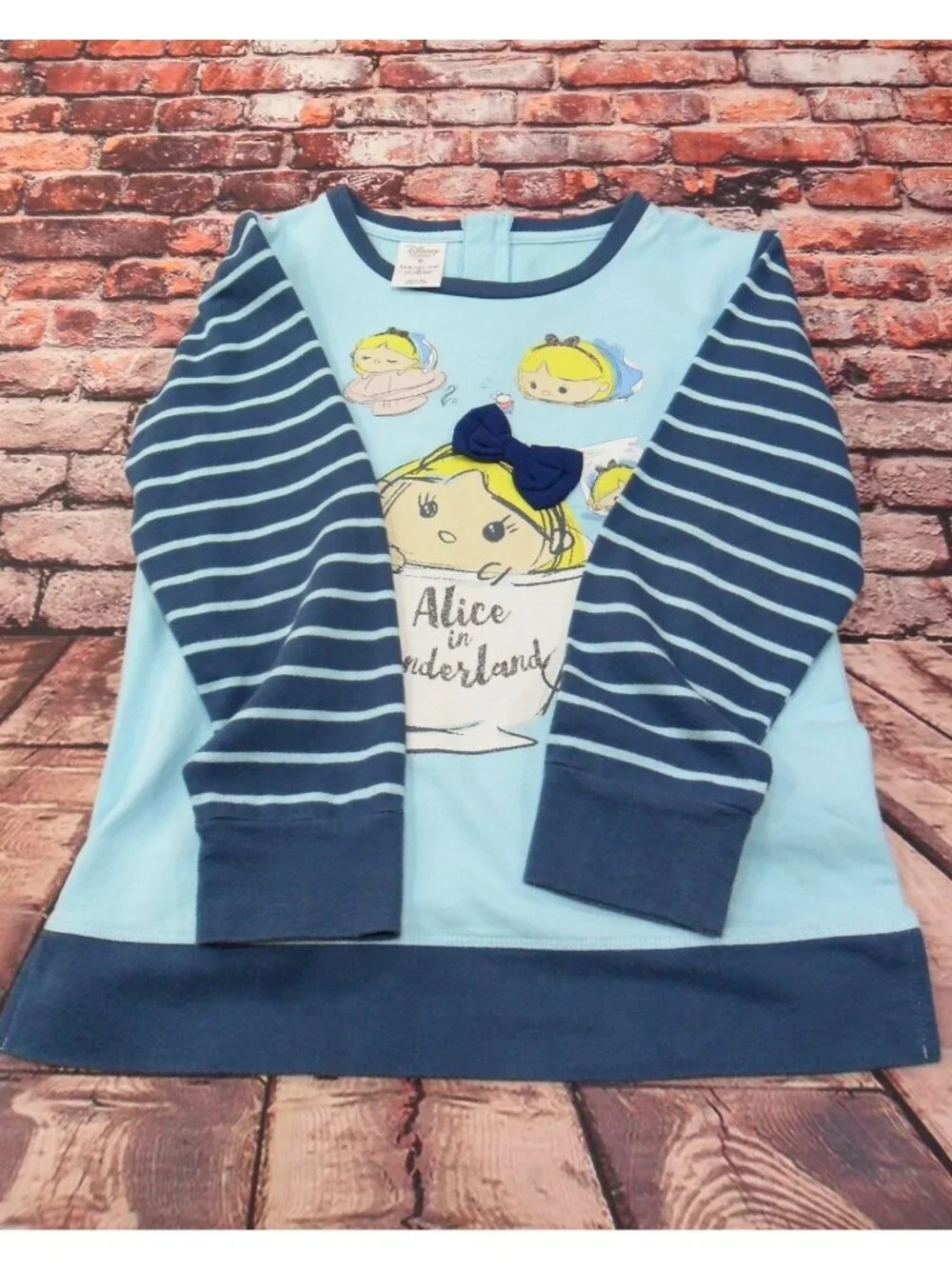 Disney Store XS Alice In Wonderland Long Sleeve Shirt For‎ Girls Blue & Navy